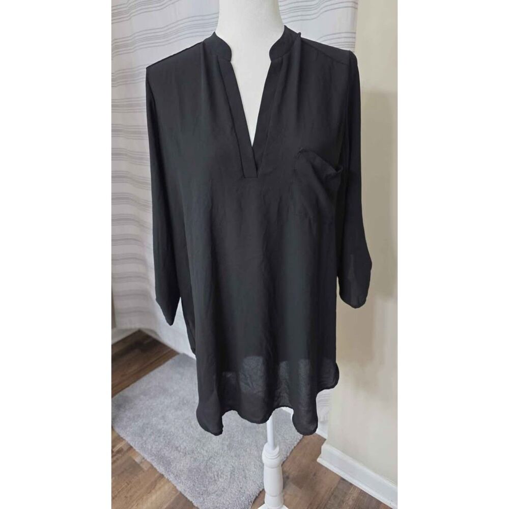 Lush Black V-Neck Tunic Blouse Size XL
